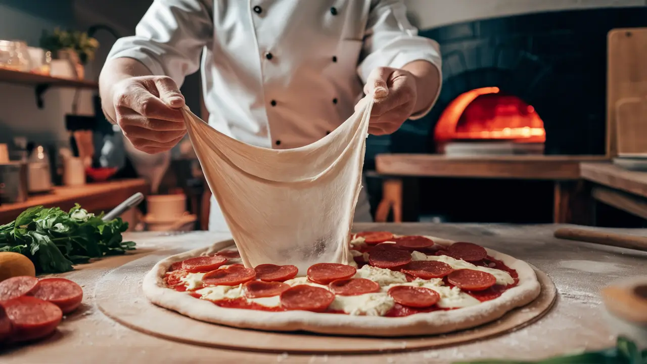 A person adding fresh toppings to homemade Big Daddy Pizza before baking.