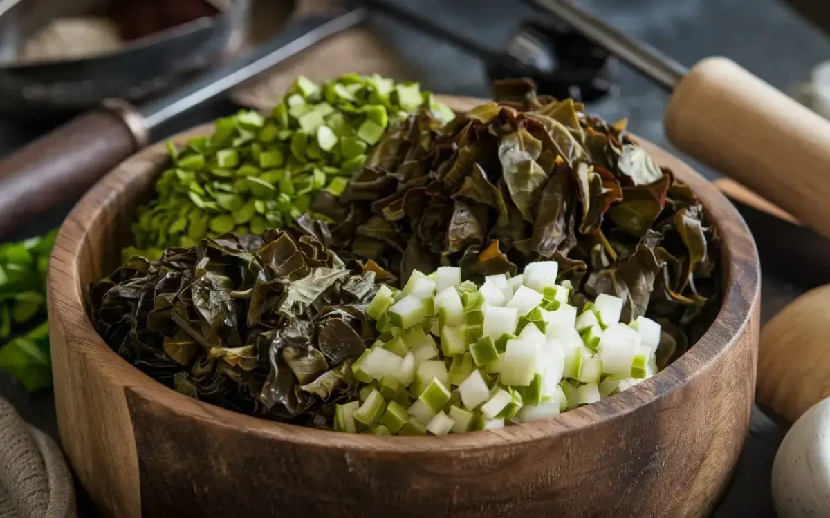 Chopped collard and mustard greens