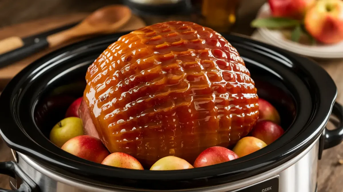 Honey Glazed Ham Slow Cooker in a Rustic Kitchen