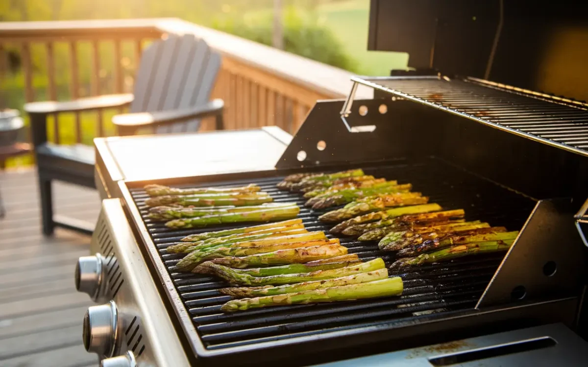 Grilled asparagus marinated with lemon and garlic