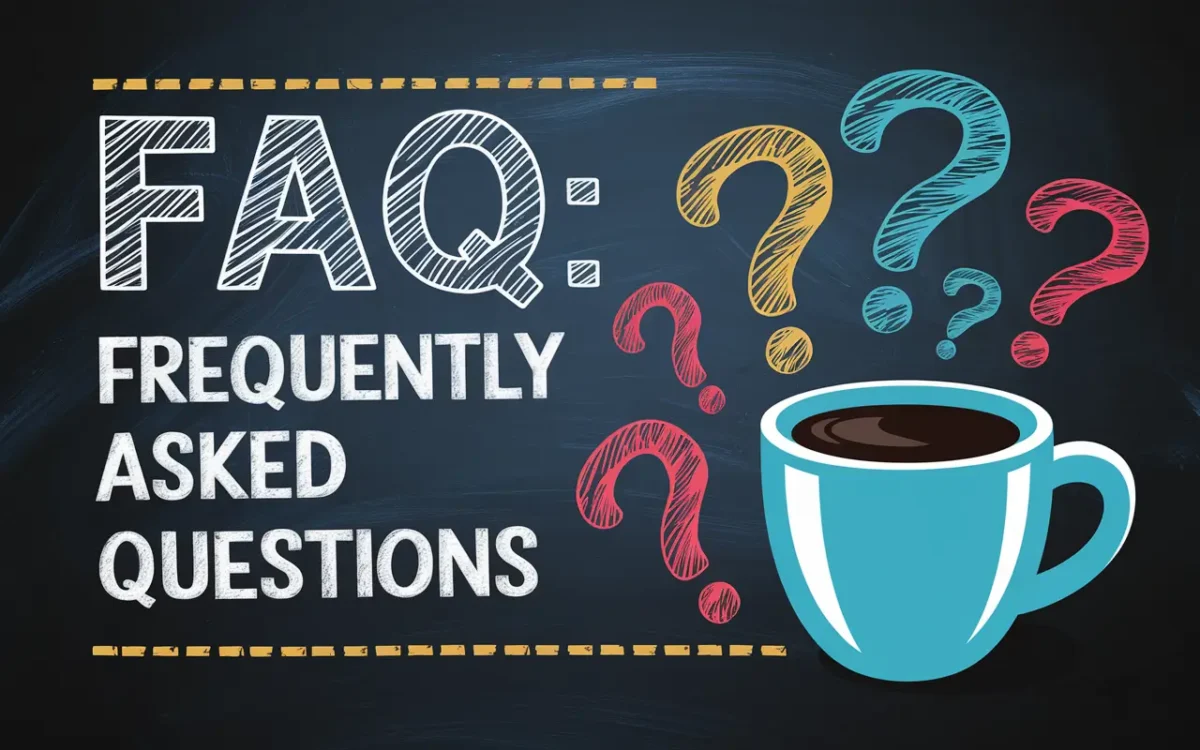Coffee FAQ graphic with question marks