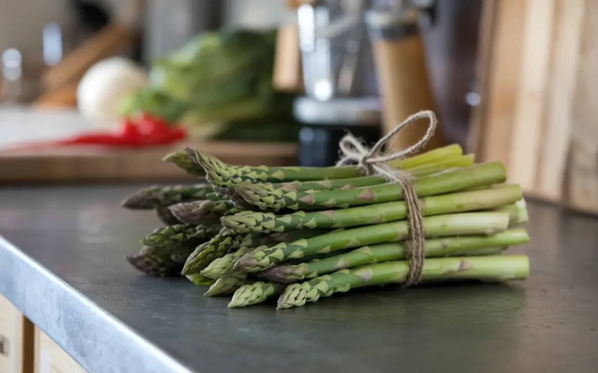 Fresh asparagus spears ready for grilling