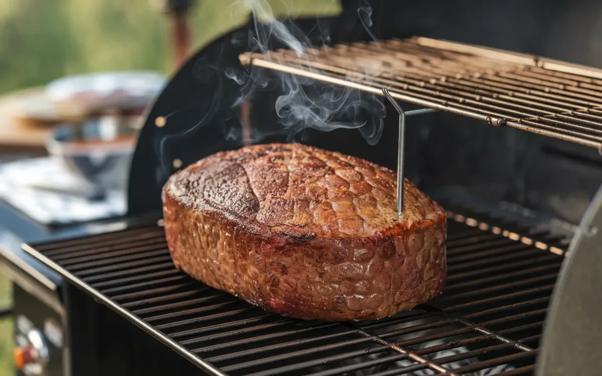 Meatloaf smoking on grill