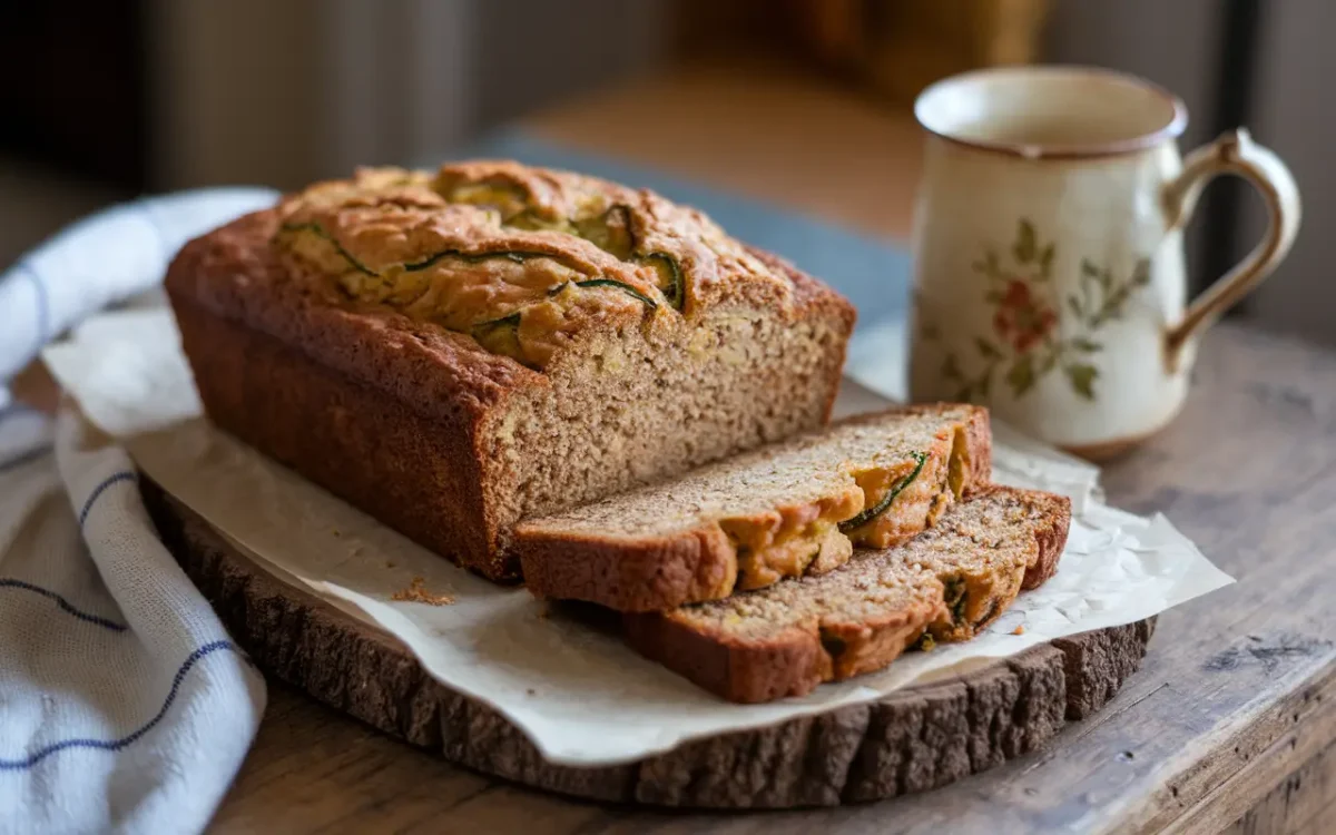 Freshly baked keto zucchini bread loaf