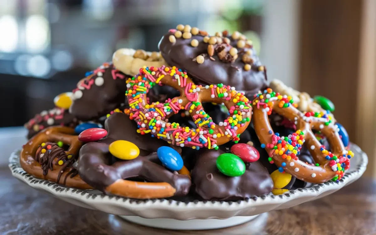 Assorted Chocolate Covered Pretzels on Plate