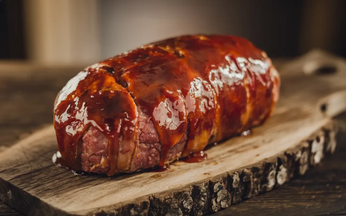 Brushing BBQ glaze on smoked meatloaf