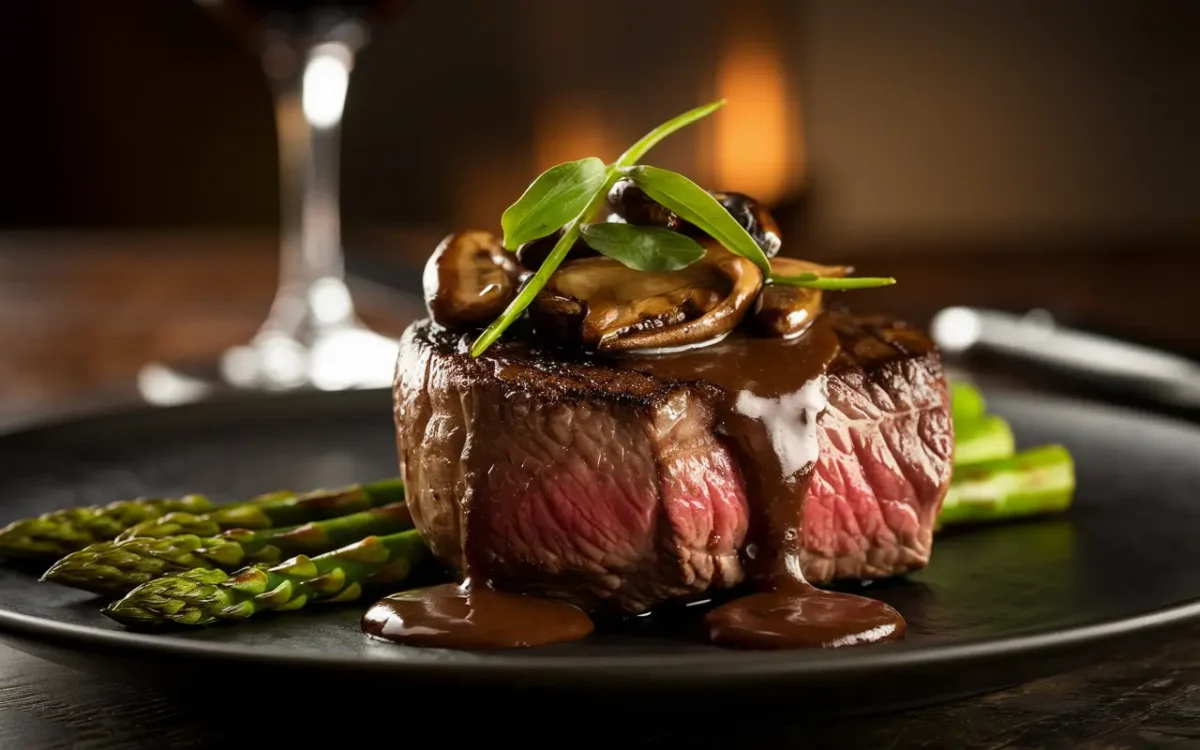 Filet mignon with mushroom wine sauce