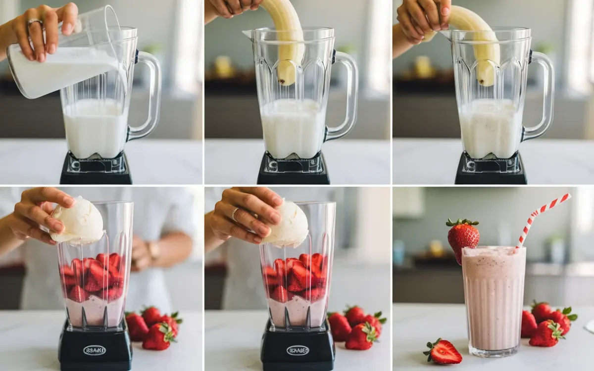 Blending Grimace Shake in kitchen
