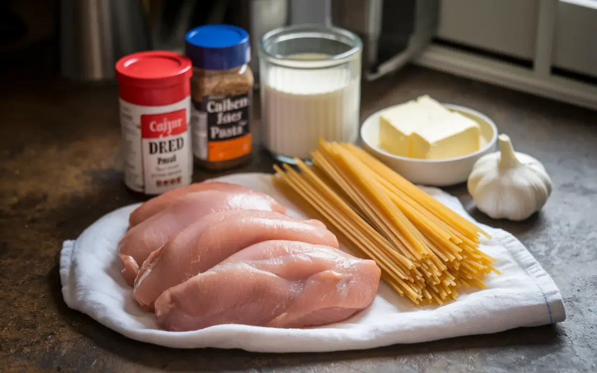 Ingredients for blackened chicken Alfredo