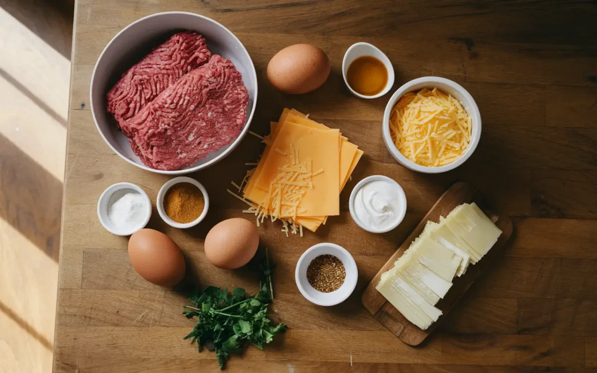 Ingredients for keto cheeseburger casserole