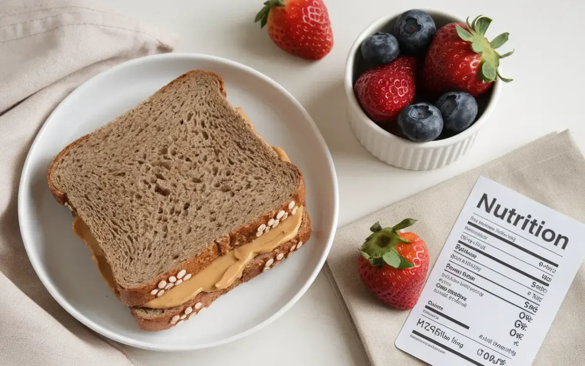 Healthy peanut butter and jelly sandwich layout