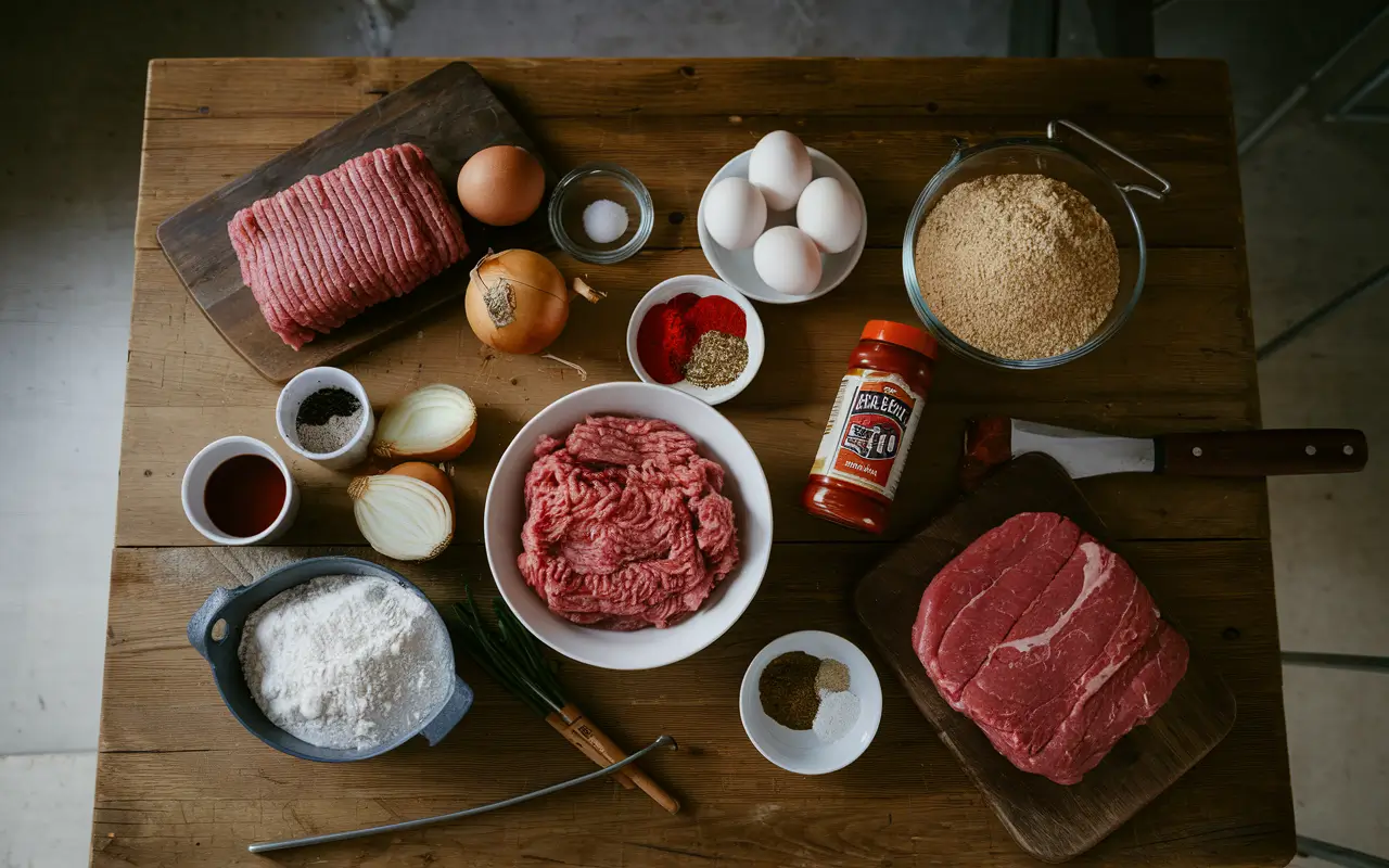 Raw ingredients for smoked meatloaf