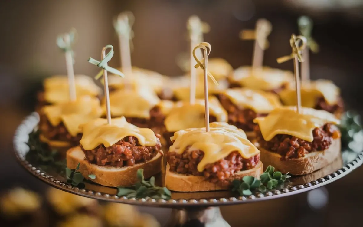 Mini Texas Toast Sloppy Joes served as party bites
