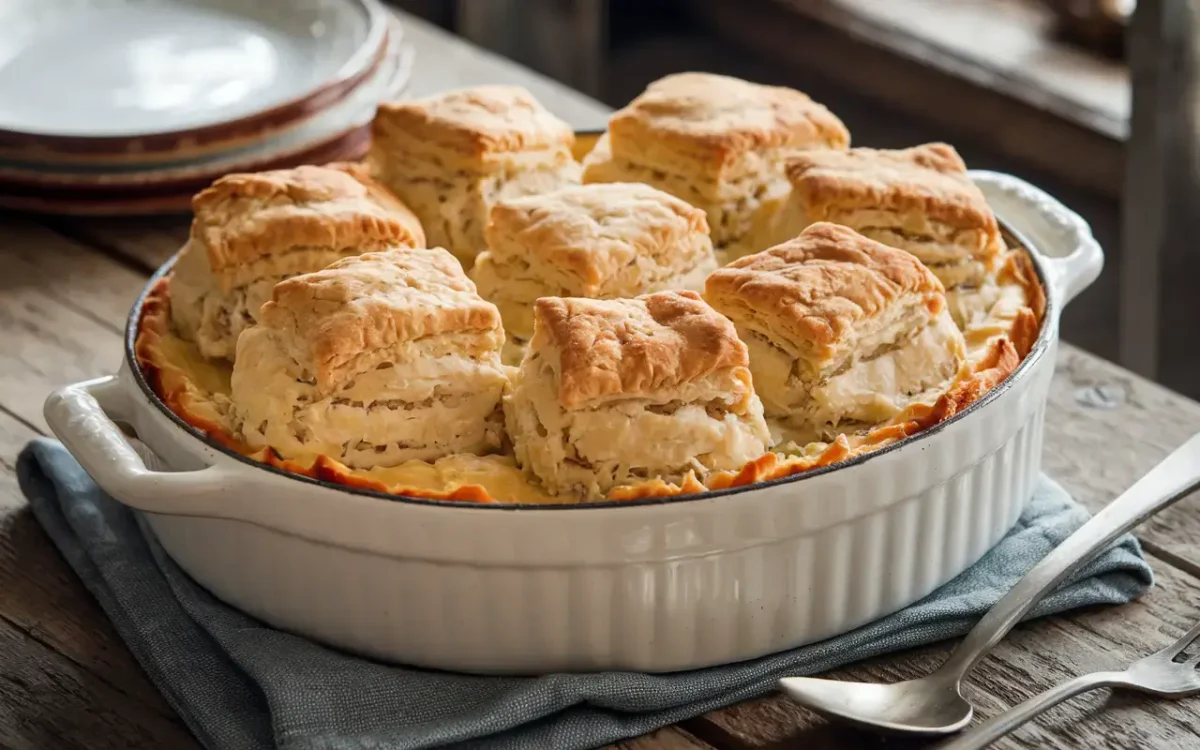 chicken pot pie casserole on table