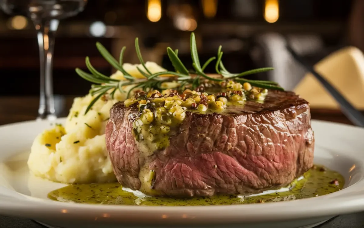 Filet mignon with green peppercorn sauce