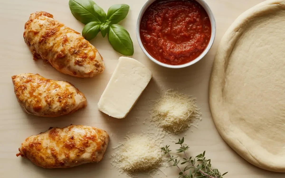 Ingredients for making Chicken Parm Pizza