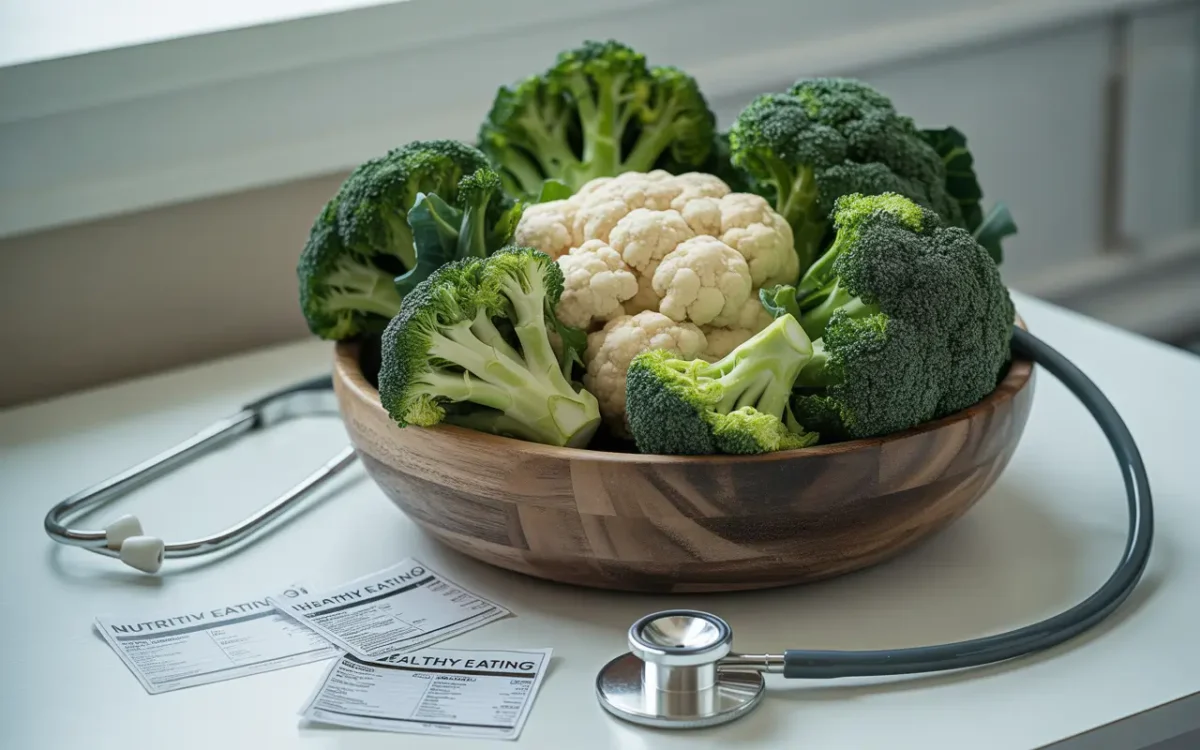 Healthy raw broccoli and cauliflower in bowl