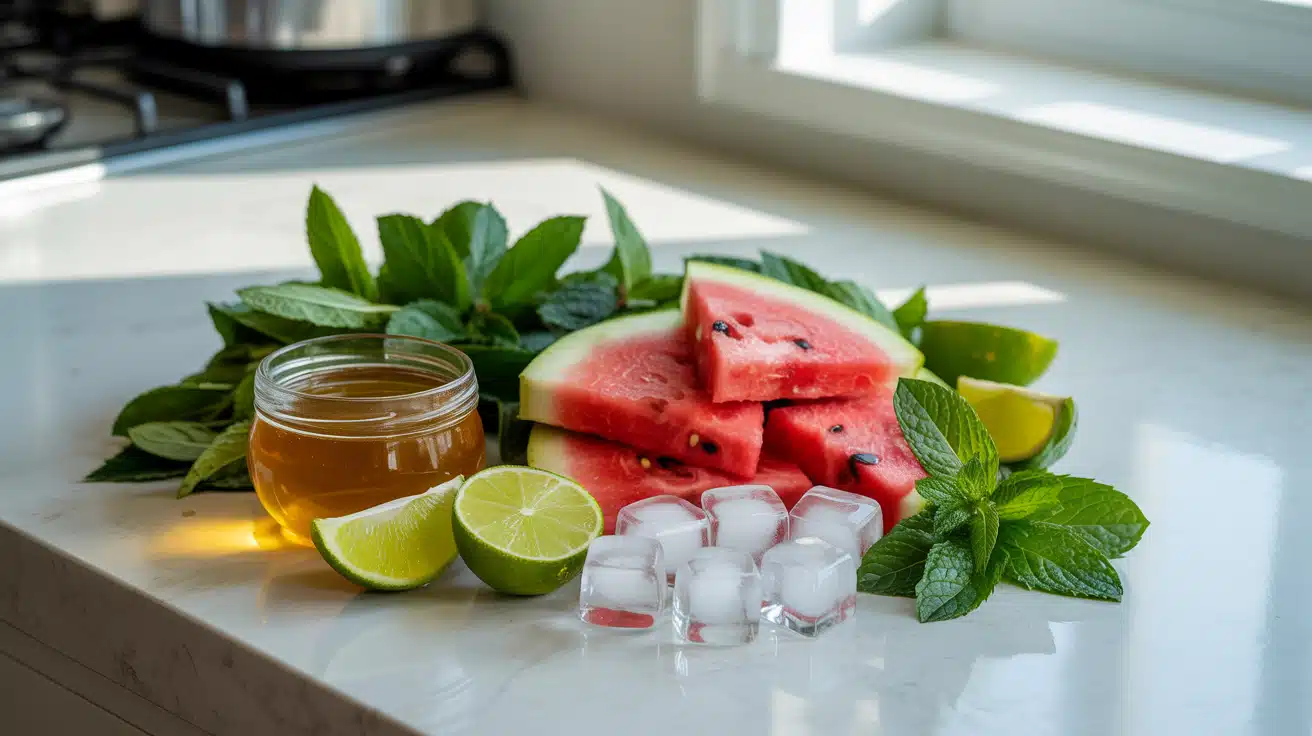 fresh ingredients for watermelon energy drink