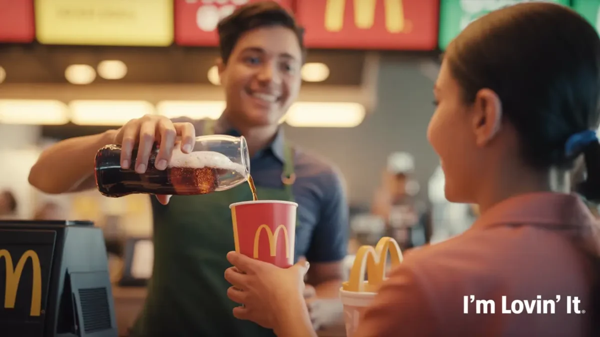 McDonald’s employee giving a refill at the counter