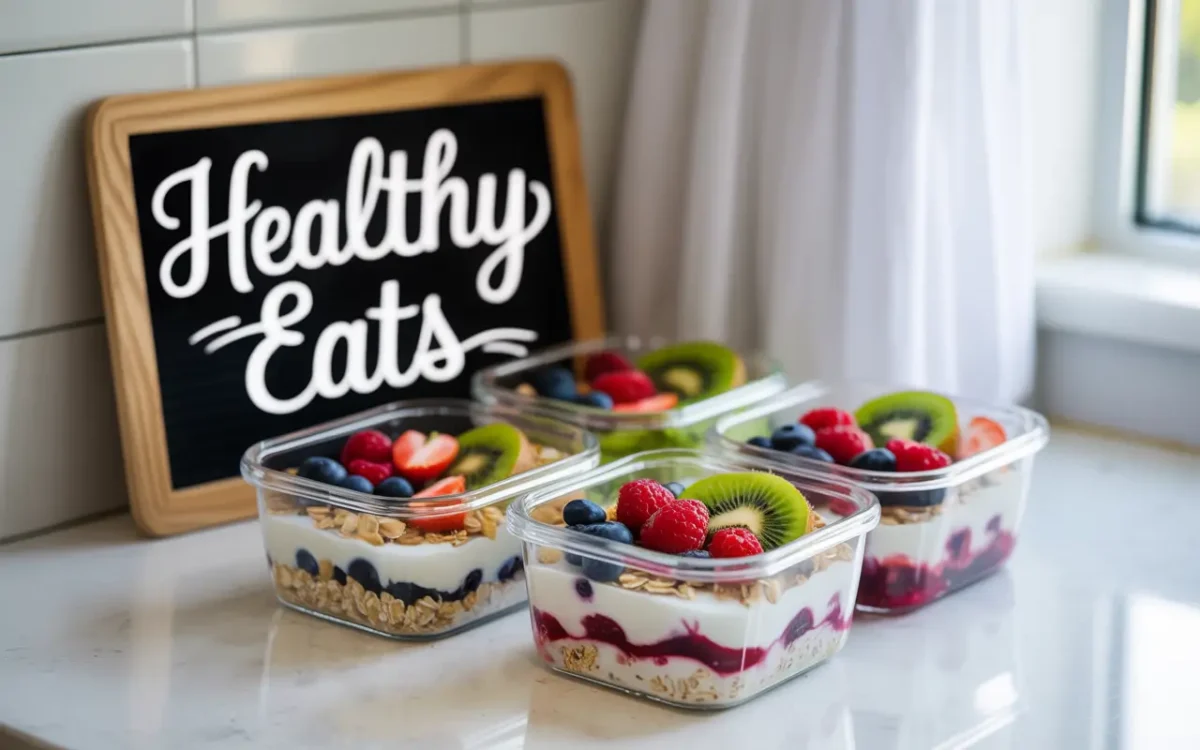 Meal prep containers with healthy breakfast options