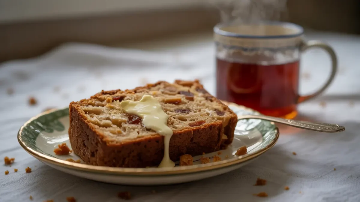 slice of tea loaf with melting butter