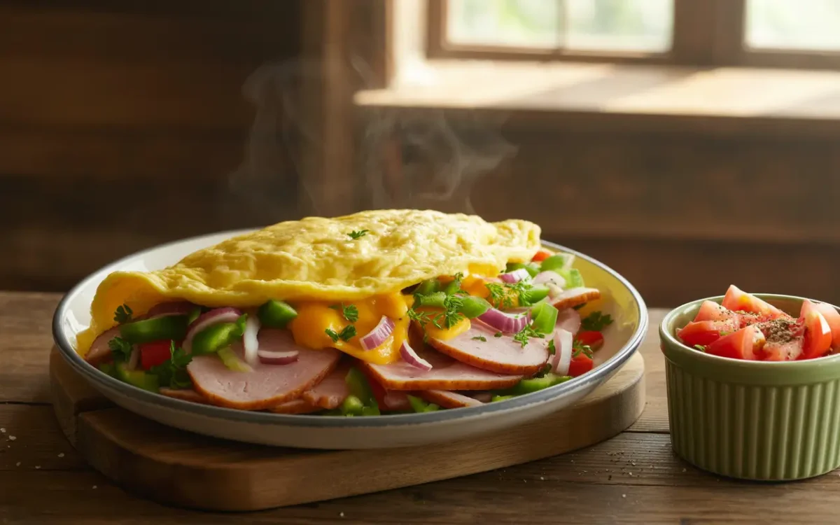 Omelet with diced turkey ham