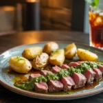 Sirloin cap served with chimichurri and roasted potatoes