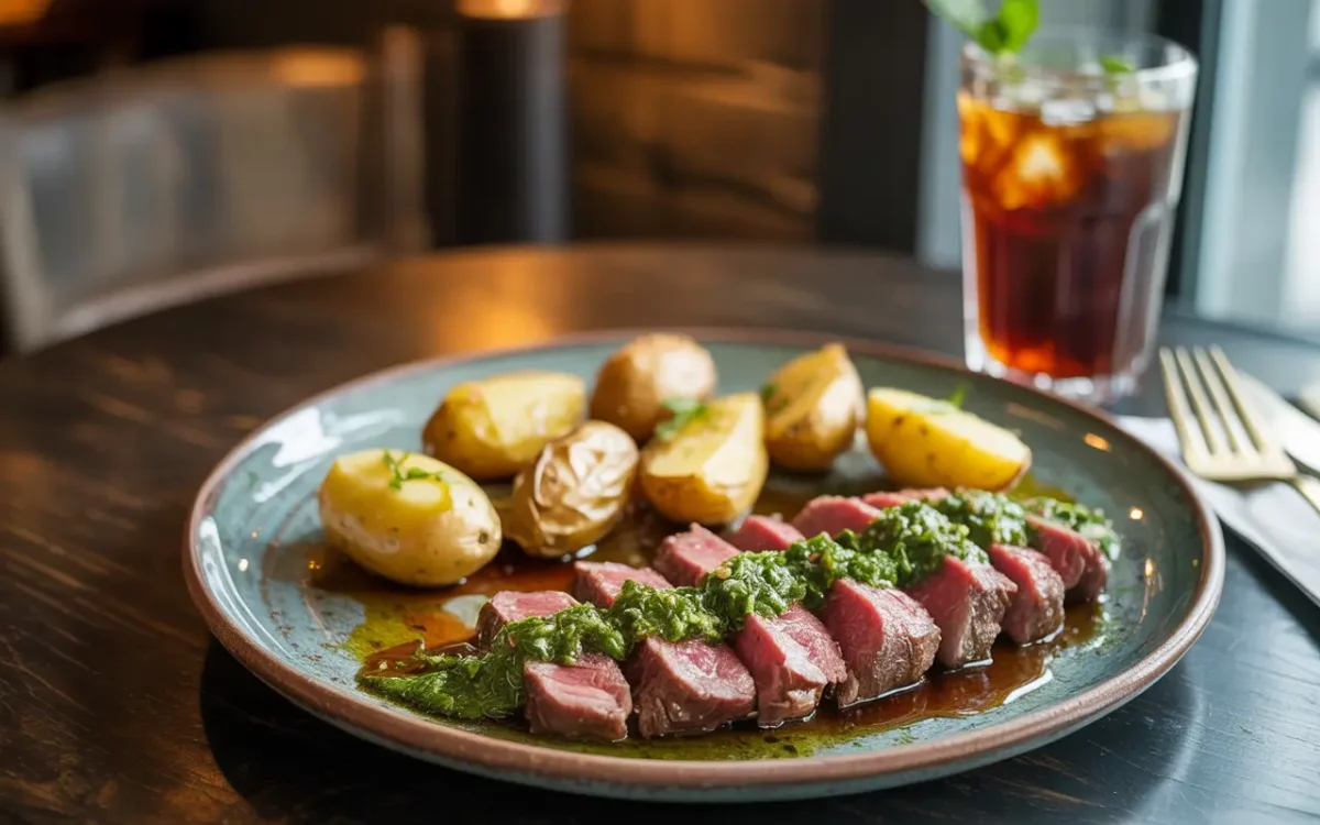 Sirloin cap served with chimichurri and roasted potatoes