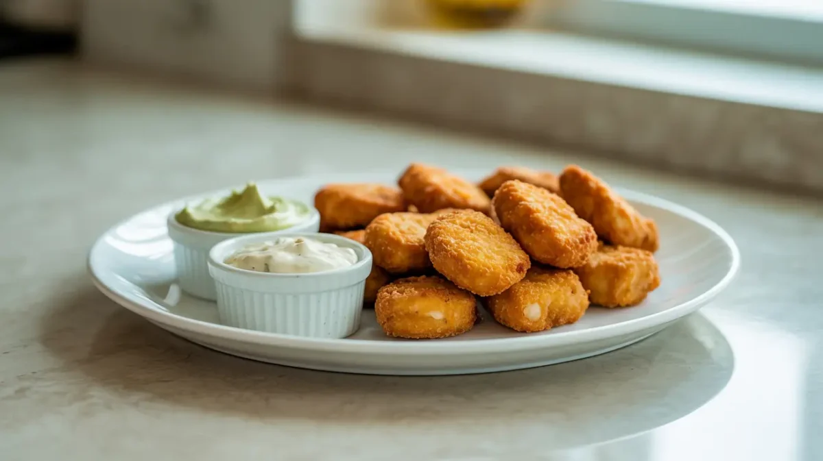 Crispy keto chicken nuggets with dipping sauces