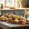 Elegant spread of Finger Food and Appetizers on wooden table