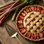 Sourdough strawberry rhubarb pie with lattice crust