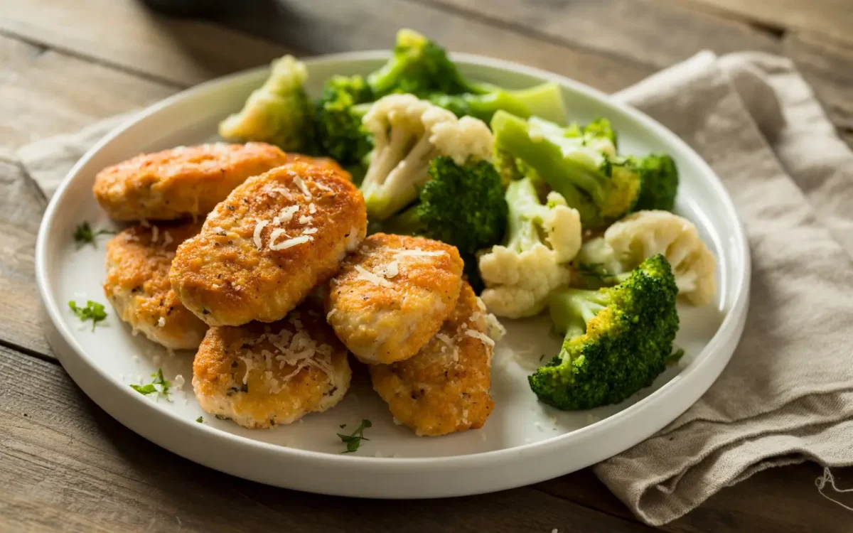 Keto nuggets with broccoli cauliflower salad