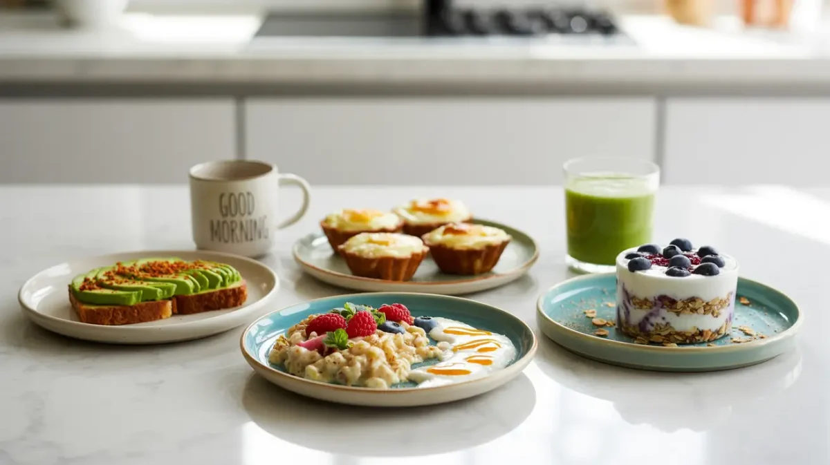 Healthy breakfast ideas for weight loss including avocado toast and oatmeal