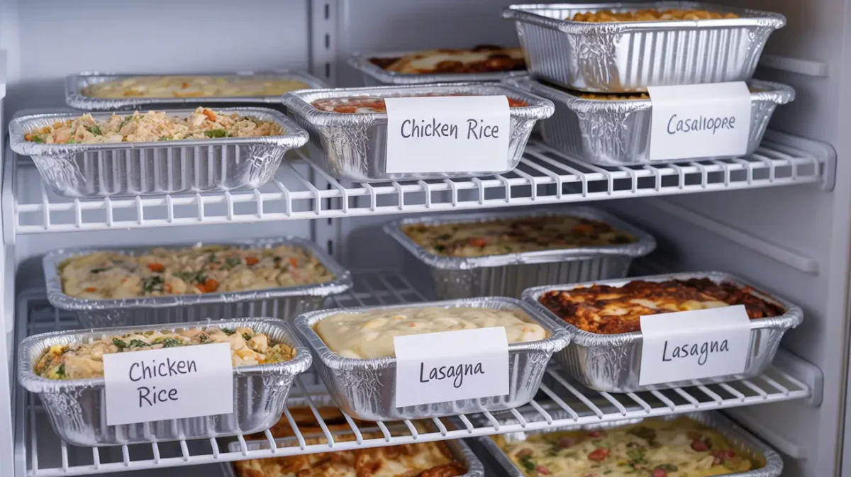 Freezer with labeled make-ahead casseroles