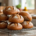 Sourdough burger buns on a cooling rack