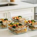Healthy chicken and veggie meal prep bowls