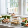 Meal prep & batch cooking containers neatly organized in a bright kitchen