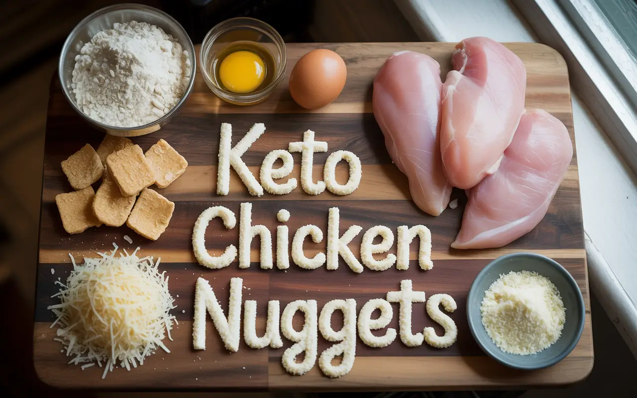 Keto chicken nuggets ingredients flat lay