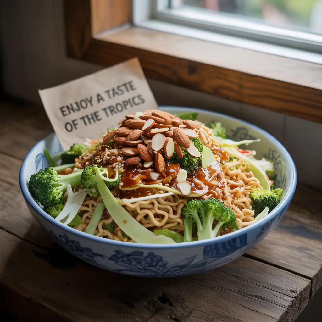  Ramen slaw broccoli ingredients flat lay