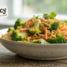 Fresh ramen slaw broccoli salad close-up