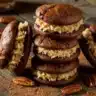 Stack of German chocolate whoopie pies with coconut-pecan filling