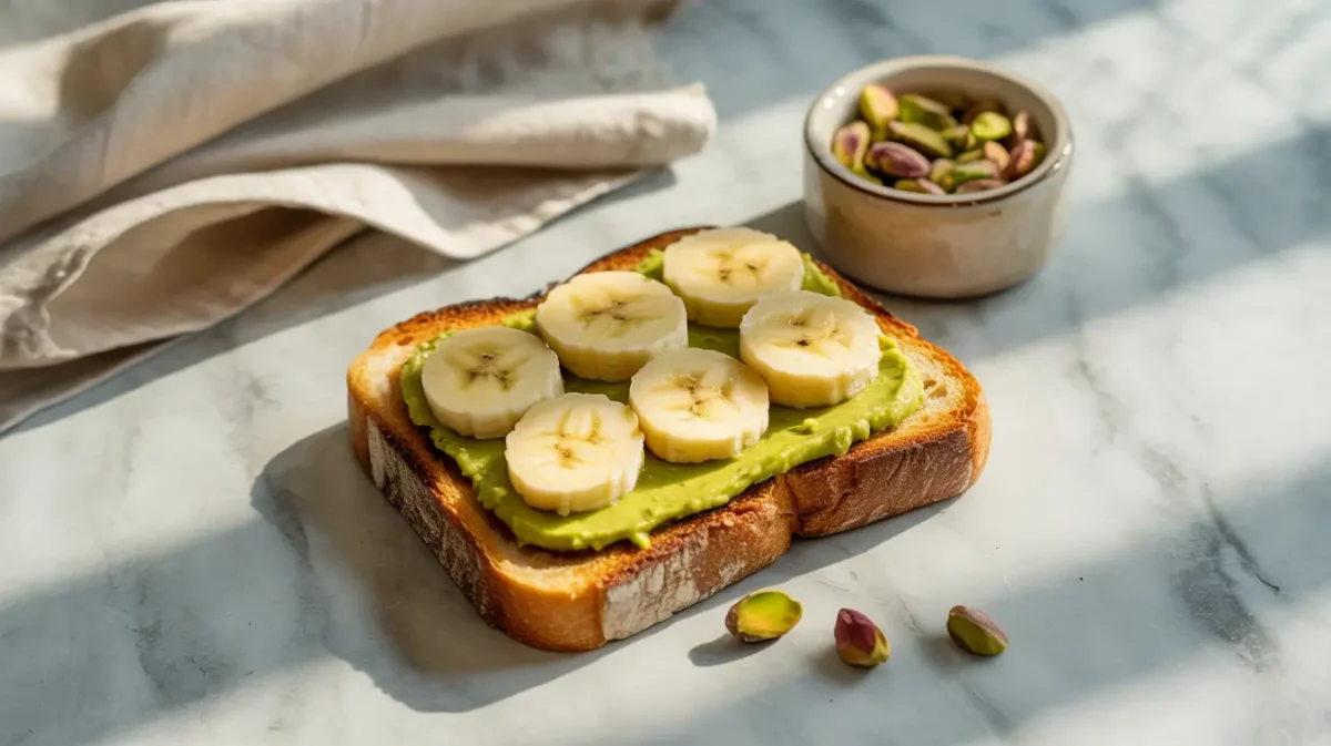 Toast with pistachio butter and banana slices