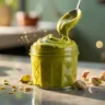 Pistachio butter jar with creamy spread