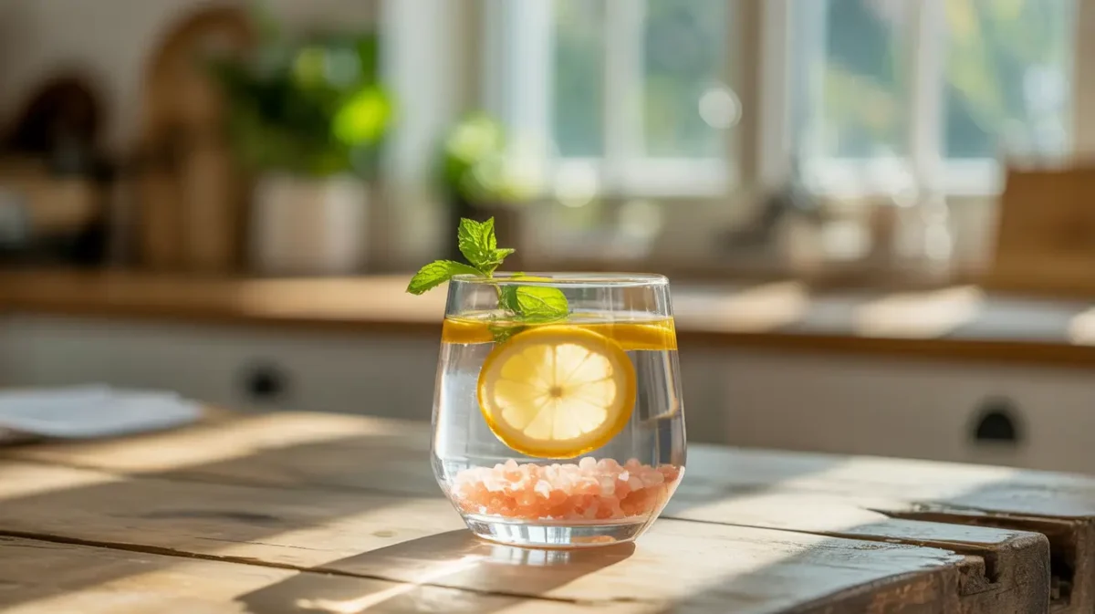 Recipe for pink salt diet detox drink with lemon