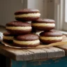 Classic whoopie pies in Maine stacked on a rustic table