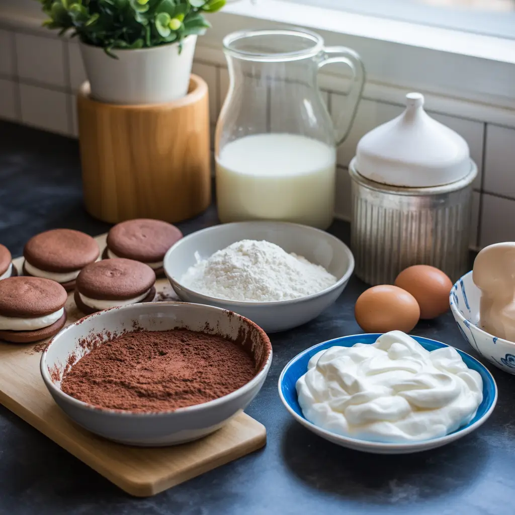 Ingredients for making classic whoopie pies in Maine