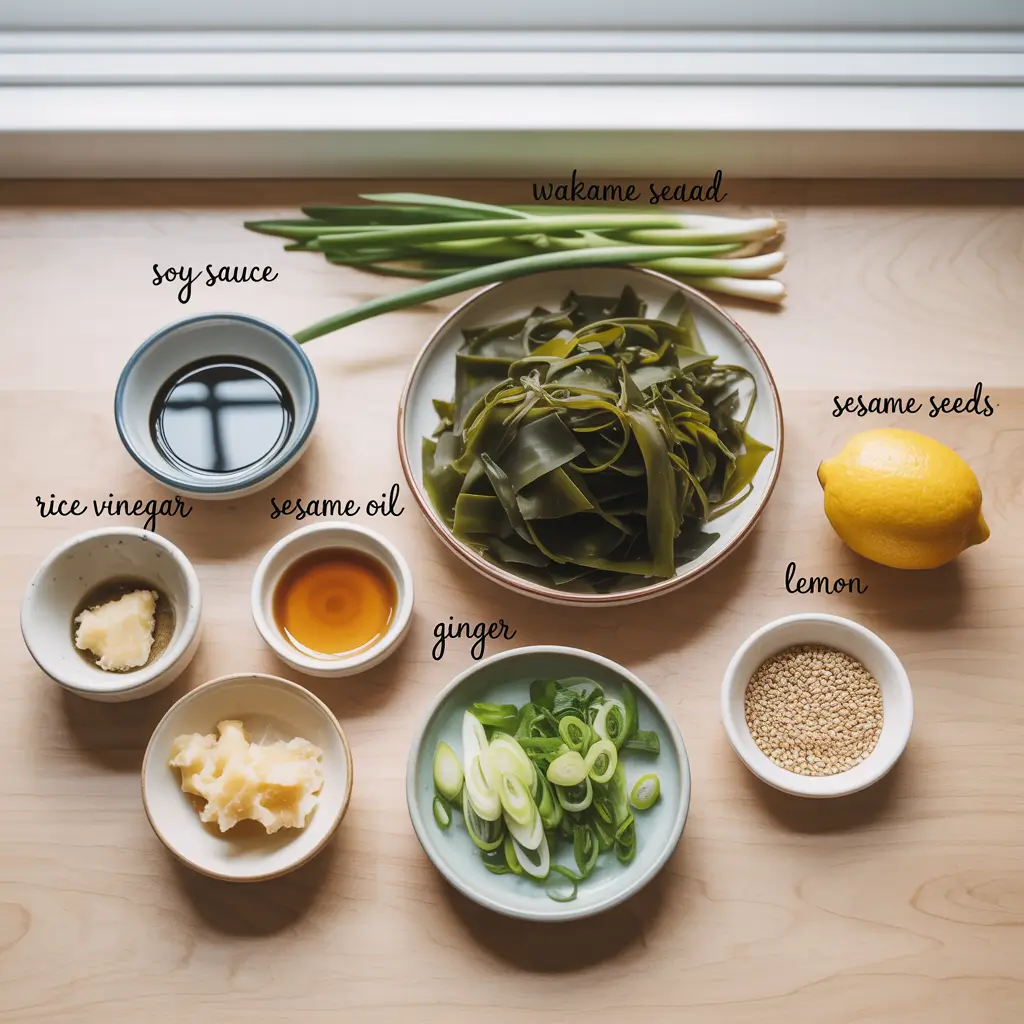 wakame seaweed salad ingredients laid out