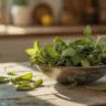 lemon balm dried herb in bowl on wooden table