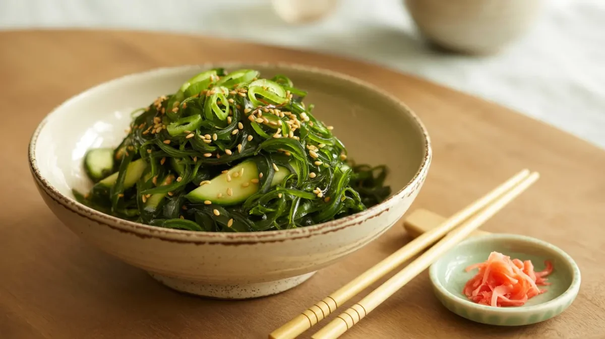 wakame seaweed salad served in bowl