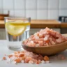 japanese pink salt hack with water and lemon close-up